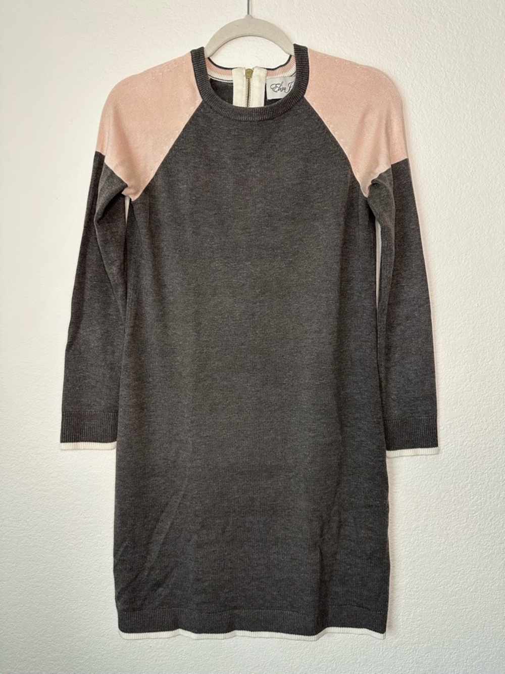 Eliza J Colorblock A-Line Sweater Gray and Pink Long Sleeve Dress Size PS